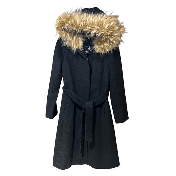 Eliza J - Belted Brushed Wool Blend with Faux Fur Trim - Size 10 - Picture 2 of 8